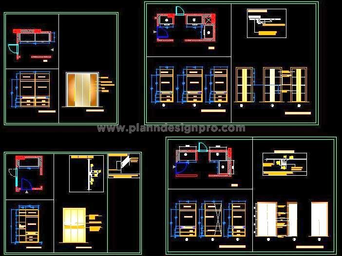 Wardrobe Design CAD- 4 Styles with Complete Details